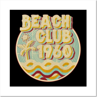 vintage retro beach club 70s 1960 with spirale turqoise Posters and Art